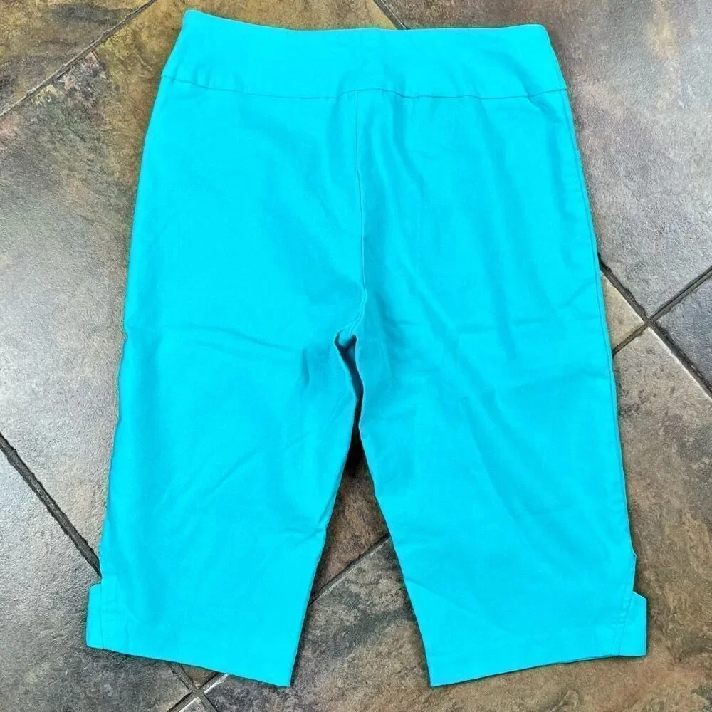 Tribal Turquoise Long Pull-On Elastic Waist Rhinestone Embellished Shorts 2